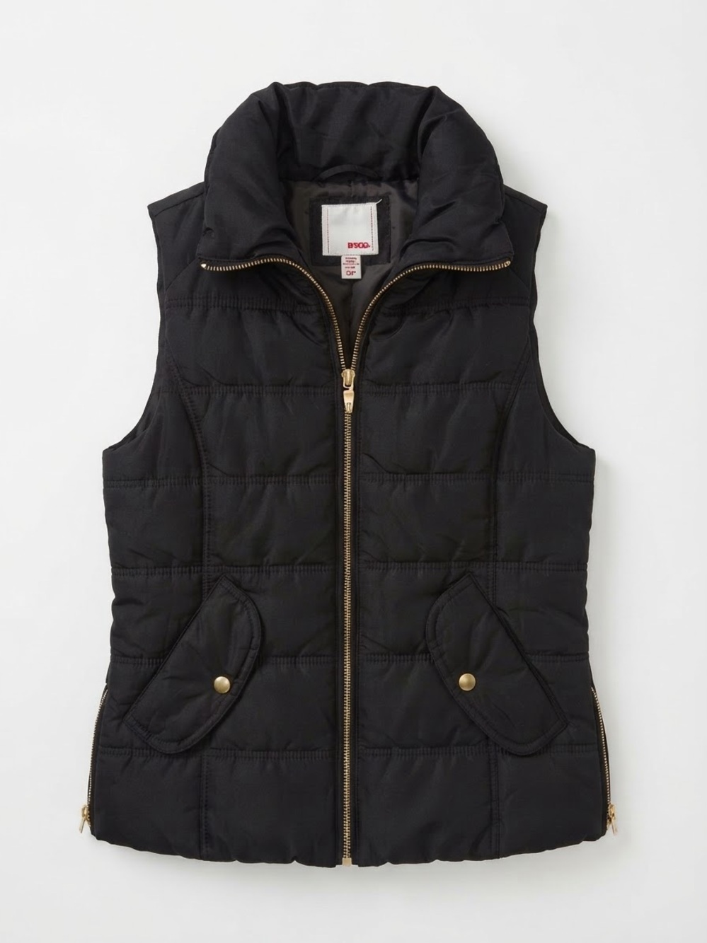 Bongo Black Quilted Puffer Vest (Size S) Full Zip Gold Hardware Pockets